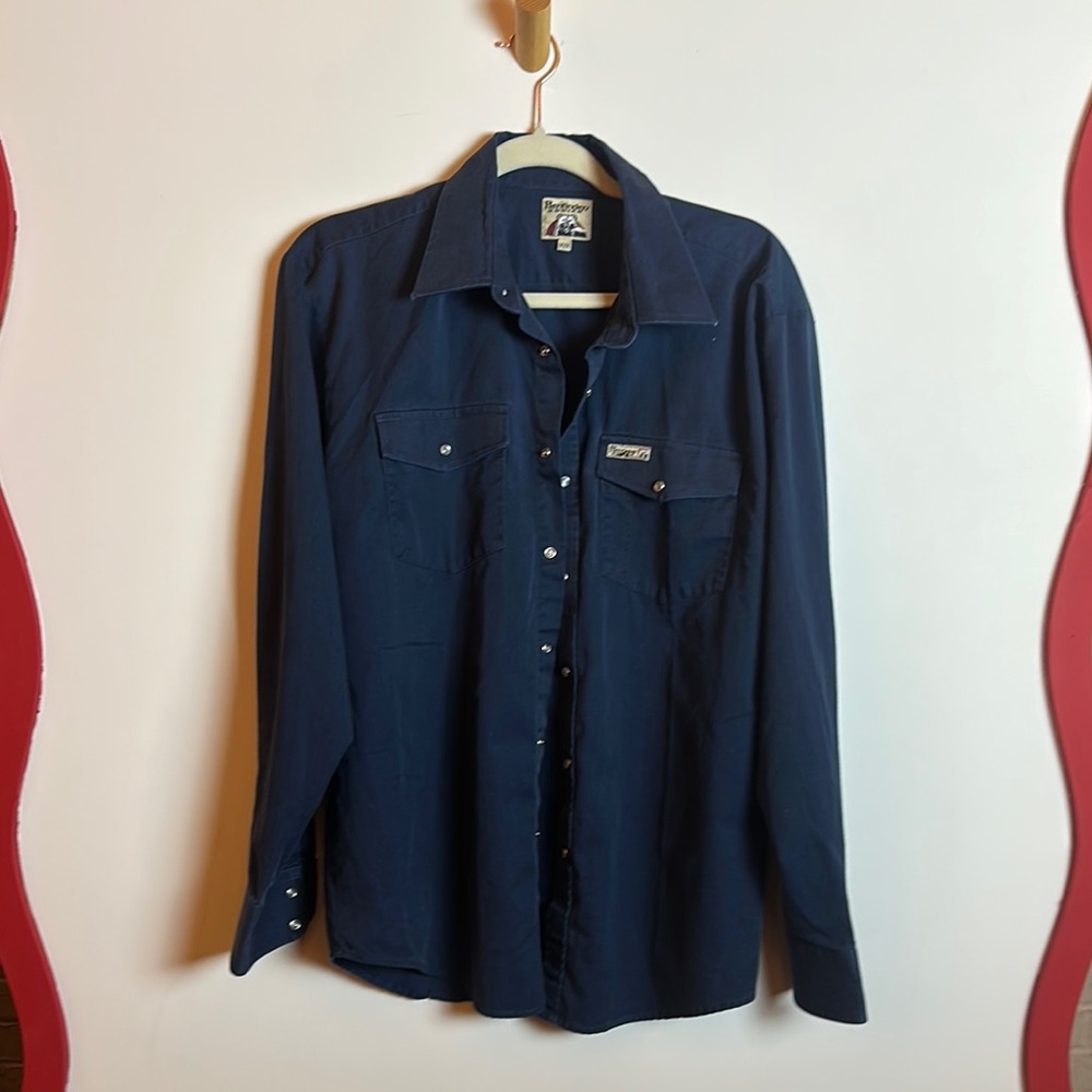 Blue Casual Button Down Shirt with Textured Fabric